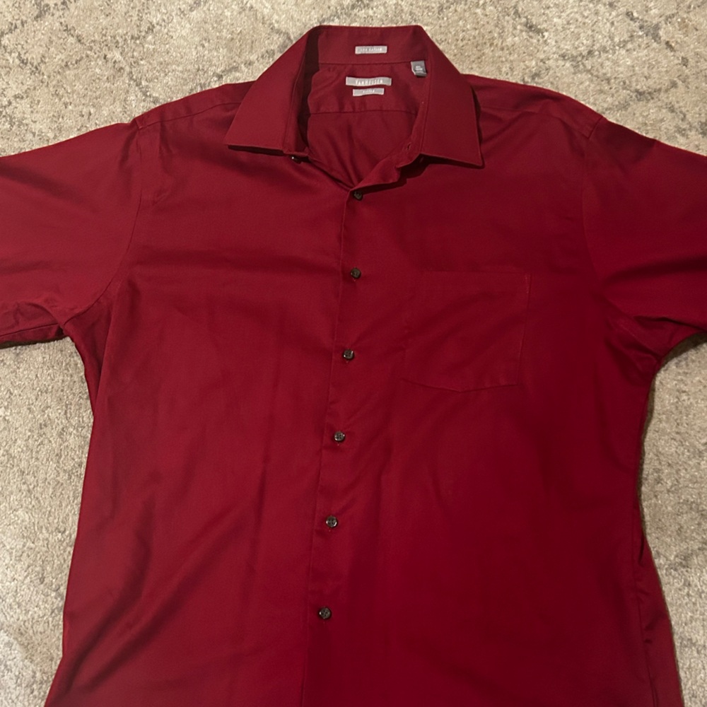 Van Heusen Lux Sateen Fitted Deep Red Dress Shirt. 17.5 34/35. - Picture 2 of 4